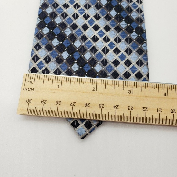 Valerio Garati 60" Neck Tie Pure 100" Seta Silk Blue Vivid Geometric Embroidered - Picture 6 of 7